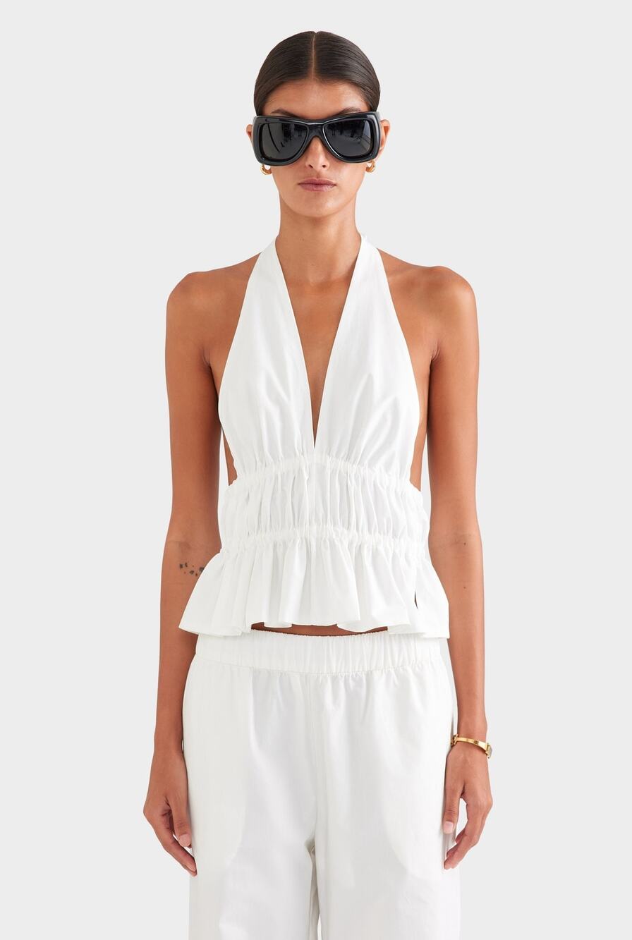 Venroy Cotton Poplin Halter Top White Size XS